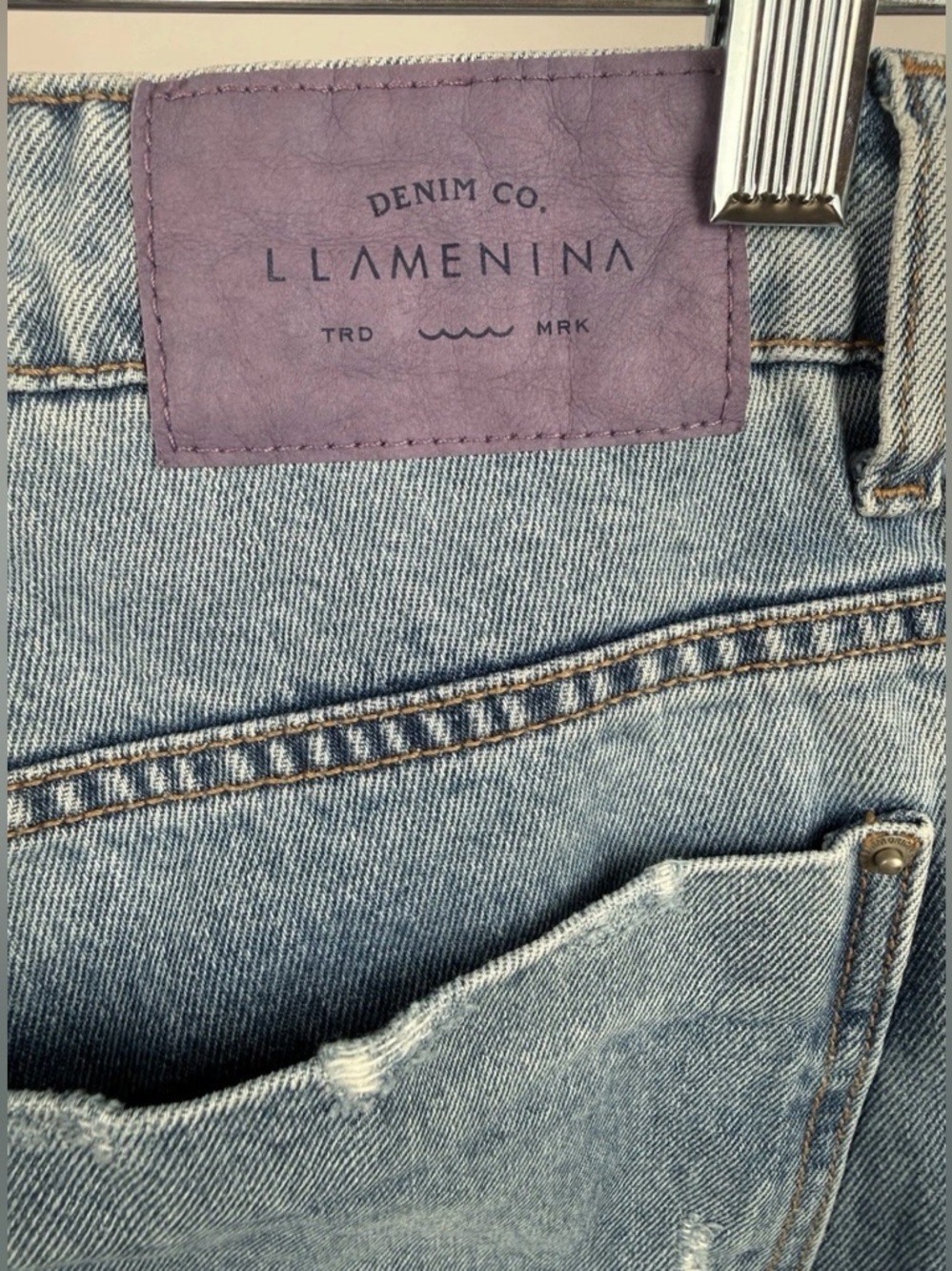 Llamenina High Rise Straight Leg Jeans Womens EU 40 US 8 Distressed Denim - Picture 4 of 7